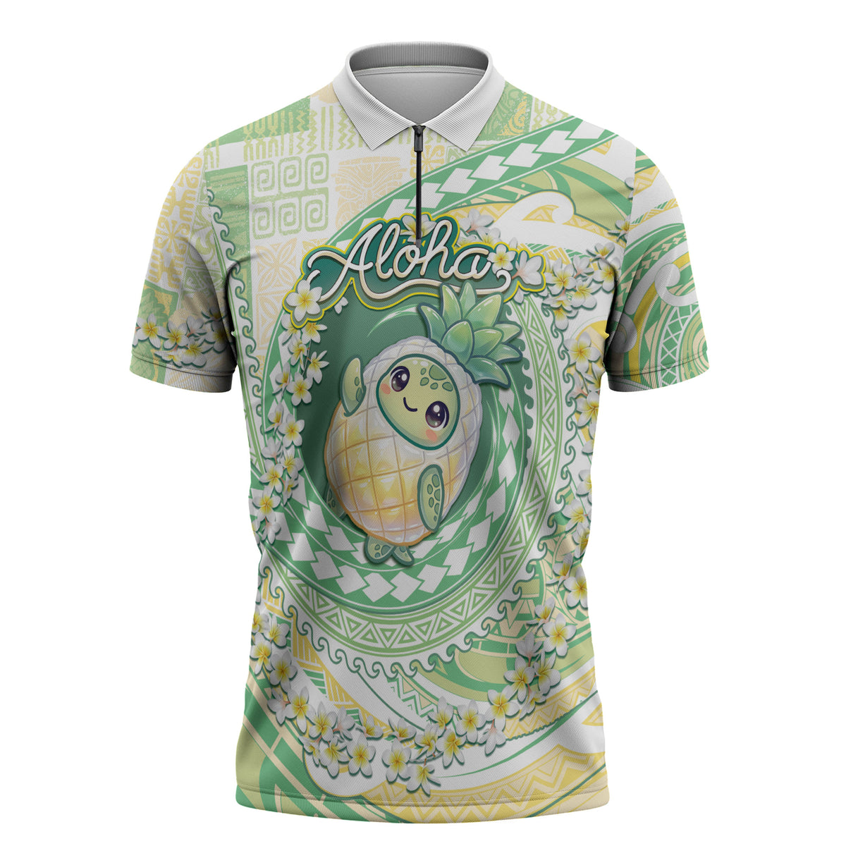 Hawaii Pineapple Zipper Polo Shirt Cute Cosplay Turtle Plumeria Spiral DT05 Mint - Polynesian Pride