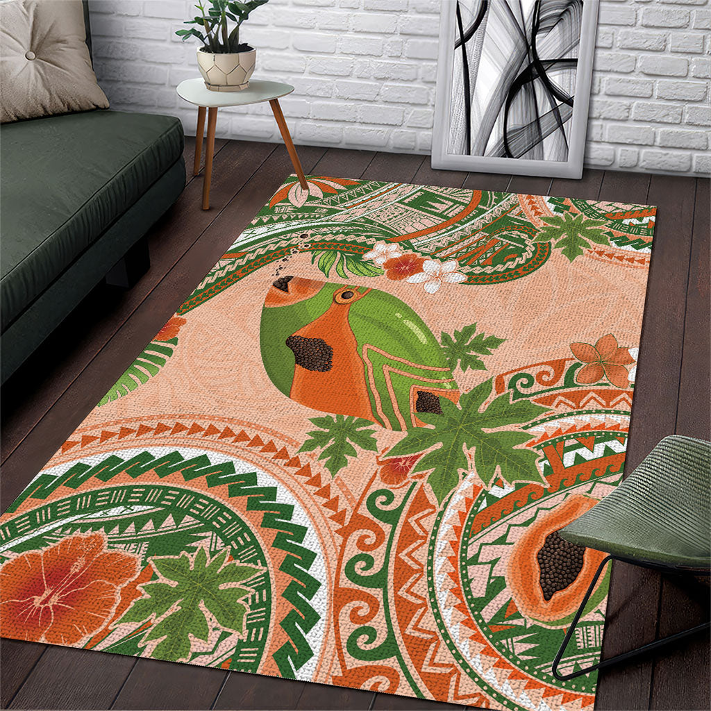 Hawaii Papaya Area Rug Cute Cosplay Humuhumu Fish Plumeria Waves DT05 Orange - Polynesian Pride