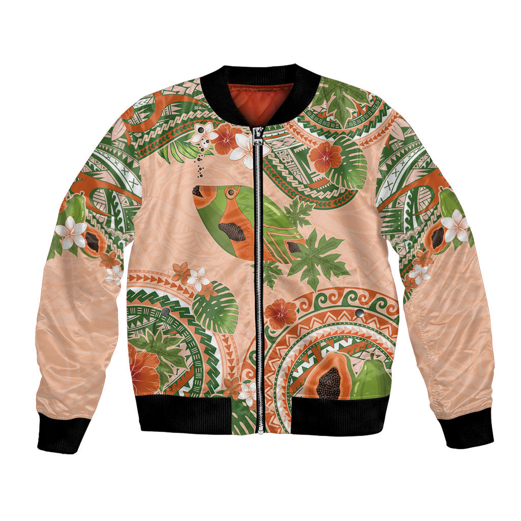 Hawaii Papaya Bomber Jacket Cute Cosplay Humuhumu Fish Plumeria Waves DT05 Unisex Orange - Polynesian Pride