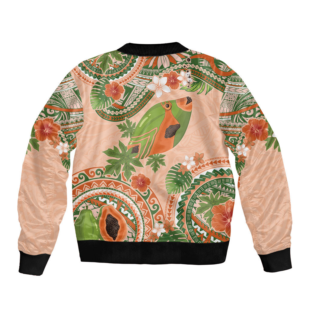 Hawaii Papaya Bomber Jacket Cute Cosplay Humuhumu Fish Plumeria Waves DT05 - Polynesian Pride