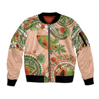 Hawaii Papaya Sleeve Zip Bomber Jacket Cute Cosplay Humuhumu Fish Plumeria Waves DT05 Unisex Orange - Polynesian Pride