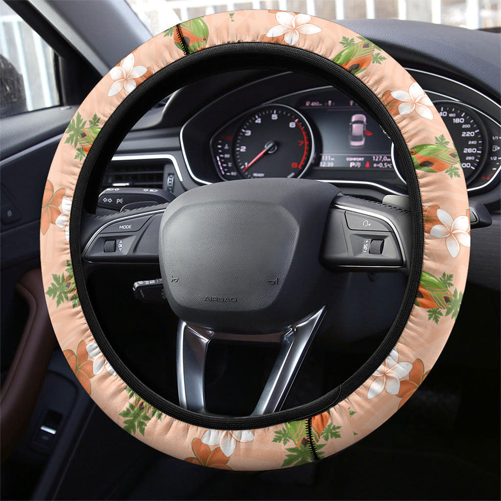 Hawaii Papaya Steering Wheel Cover Cute Cosplay Humuhumu Fish Plumeria Waves DT05 - Polynesian Pride