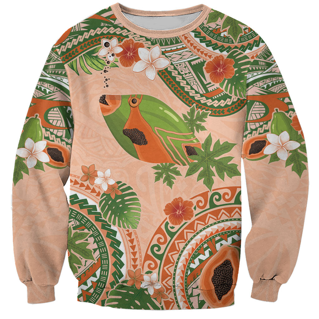 Hawaii Papaya Sweatshirt Cute Cosplay Humuhumu Fish Plumeria Waves DT05 Unisex Orange - Polynesian Pride