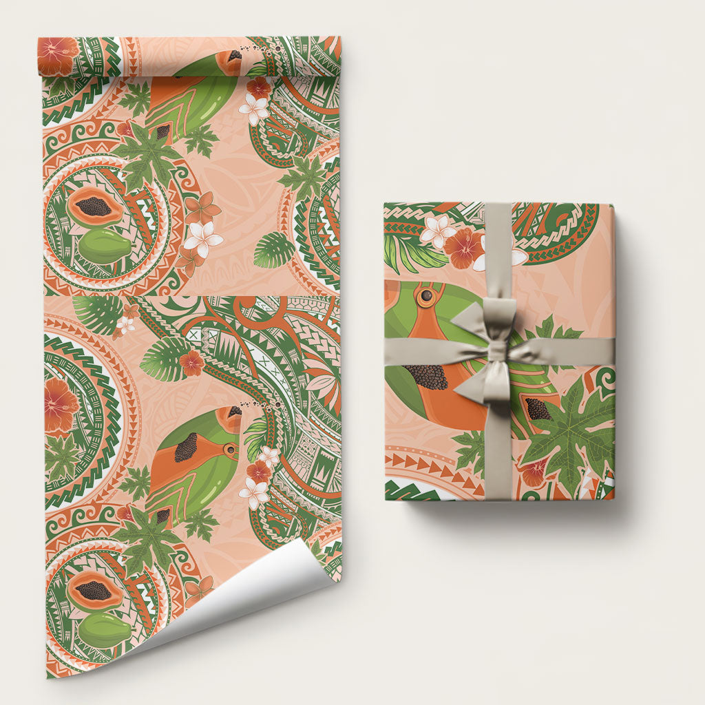 Hawaii Papaya Wrapping Paper Cute Cosplay Humuhumu Fish Plumeria Waves DT05 58" × 23" Orange - Polynesian Pride