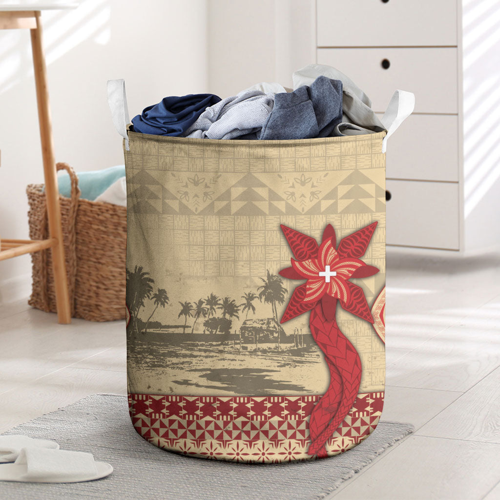Tonga Language Week Laundry Basket Tribal Cross Ngatu Floral Pattern