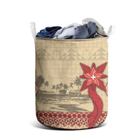 Tonga Language Week Laundry Basket Tribal Cross Ngatu Floral Pattern