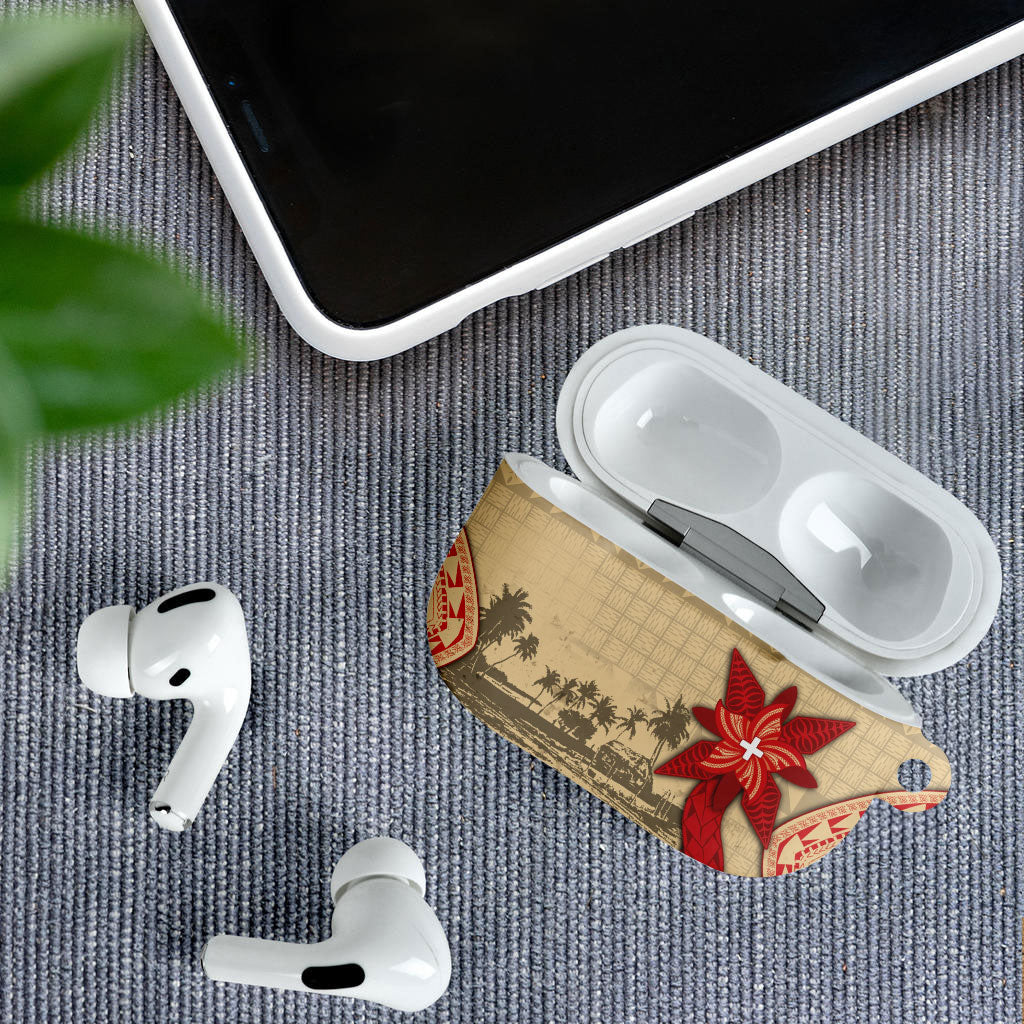 Tonga Language Week AirPods Case Tribal Cross Ngatu Floral Pattern