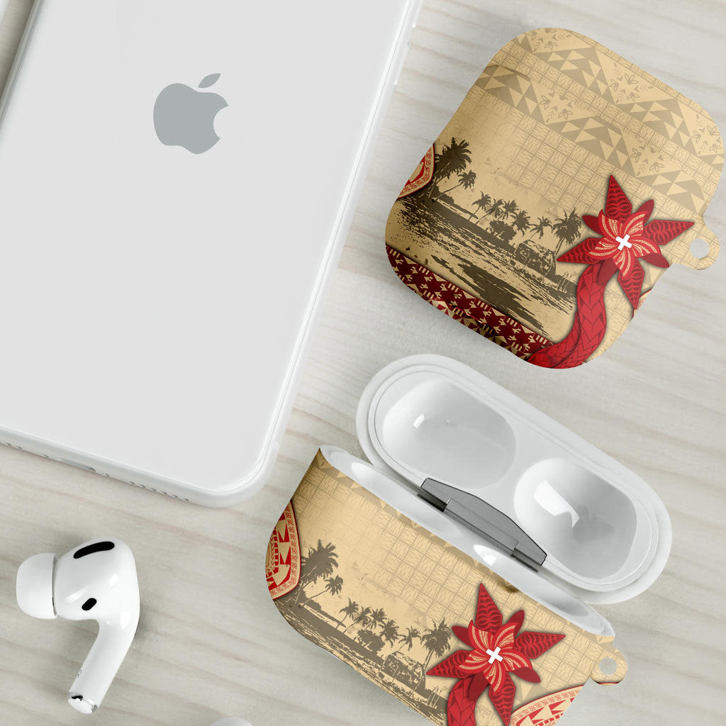 Tonga Language Week AirPods Case Tribal Cross Ngatu Floral Pattern