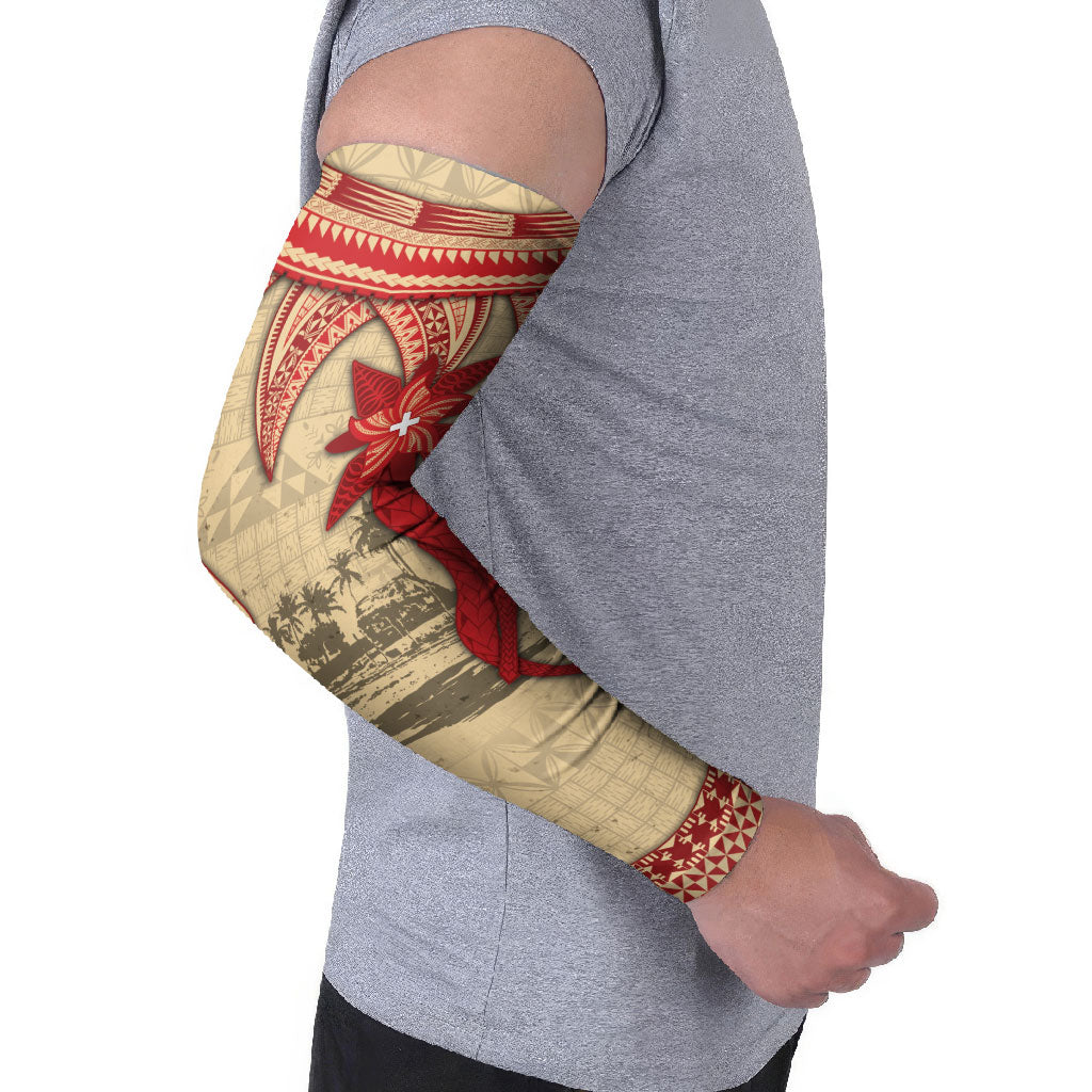 Tonga Language Week Arm Sleeves Tribal Cross Ngatu Floral Pattern