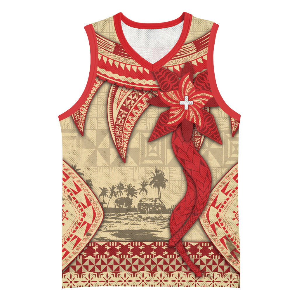 Tonga Language Week Basketball Jersey Tribal Cross Ngatu Floral Pattern