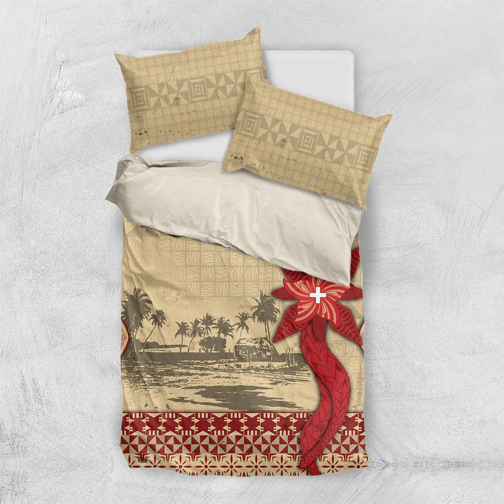 Tonga Language Week Bedding Set Tribal Cross Ngatu Floral Pattern