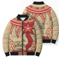 Tonga Language Week Bomber Puffer Jacket Tribal Cross Ngatu Floral Pattern