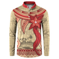 Tonga Language Week Button Sweatshirt Tribal Cross Ngatu Floral Pattern