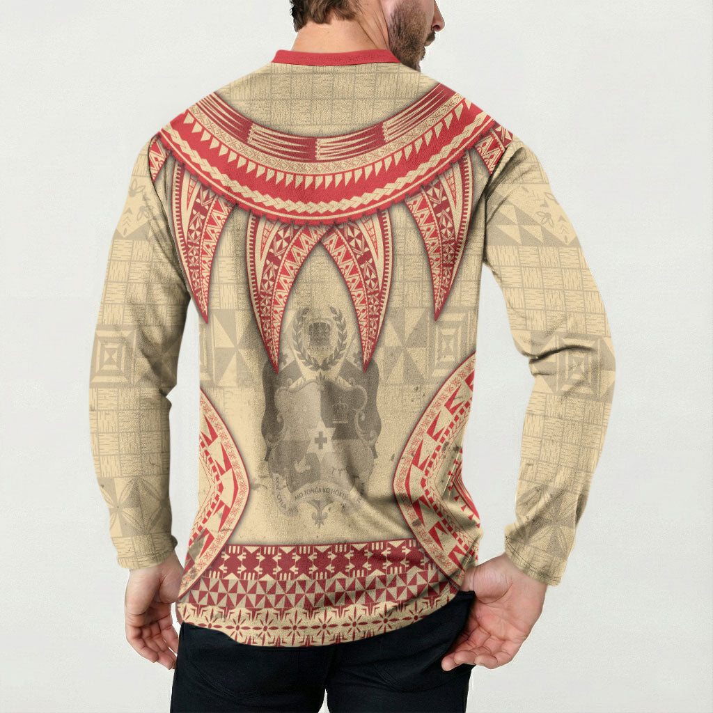 Tonga Language Week Button Sweatshirt Tribal Cross Ngatu Floral Pattern