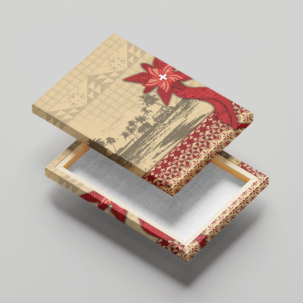Tonga Language Week Canvas Wall Art Tribal Cross Ngatu Floral Pattern