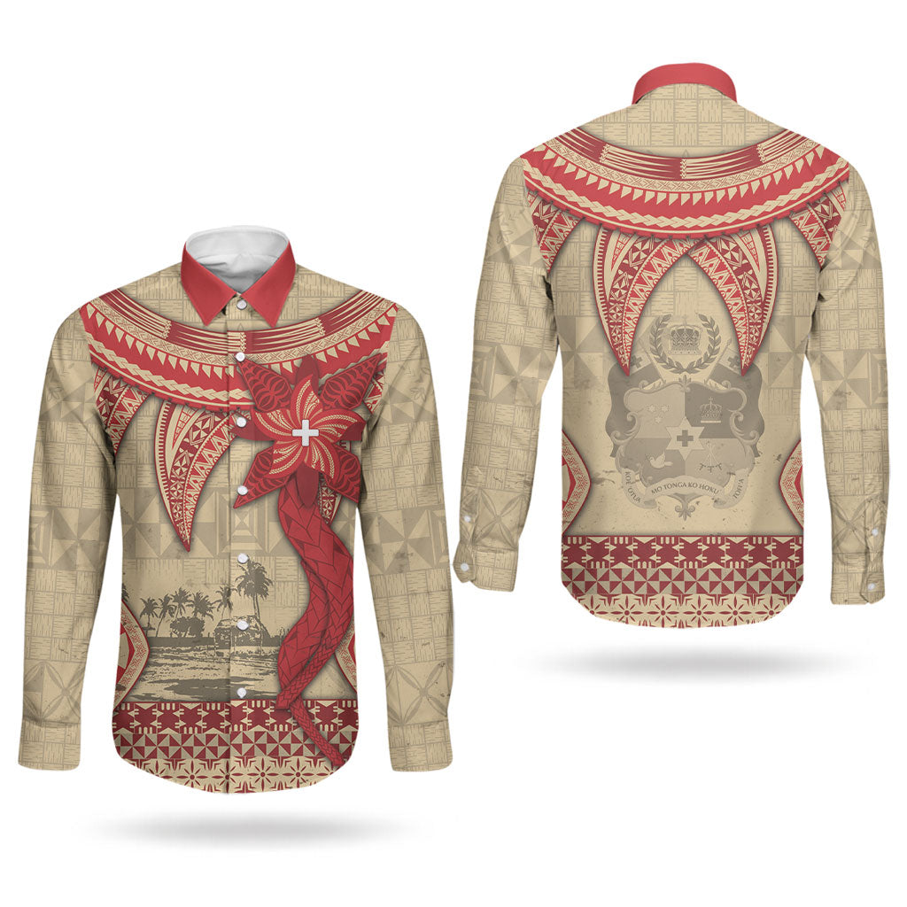 Tonga Language Week Couples Matching Short Sleeve Bodycon Dress and Long Sleeve Button Shirt Tribal Cross Ngatu Floral Pattern