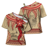Tonga Language Week Cross Shoulder Shirt Tribal Cross Ngatu Floral Pattern