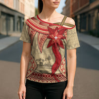 Tonga Language Week Cross Shoulder Shirt Tribal Cross Ngatu Floral Pattern
