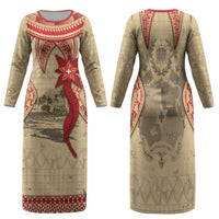 Tonga Language Week Family Matching Long Sleeve Bodycon Dress and Hawaiian Shirt Tribal Cross Ngatu Floral Pattern