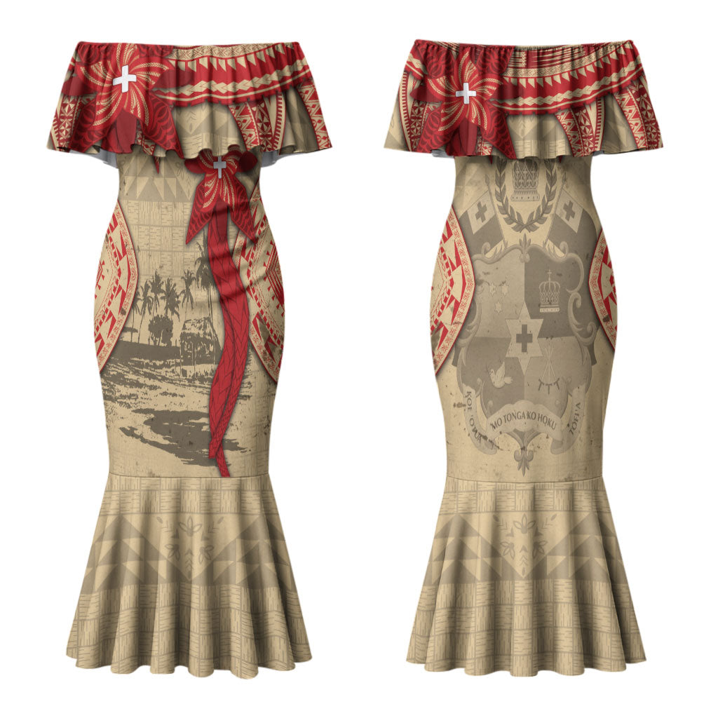 Tonga Language Week Family Matching Mermaid Dress and Hawaiian Shirt Tribal Cross Ngatu Floral Pattern