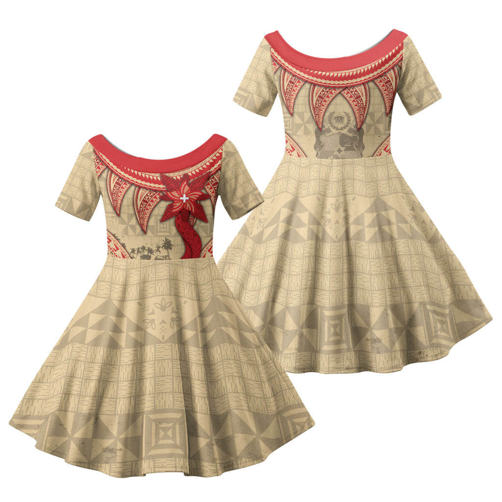 Tonga Language Week Family Matching Summer Maxi Dress and Hawaiian Shirt Tribal Cross Ngatu Floral Pattern