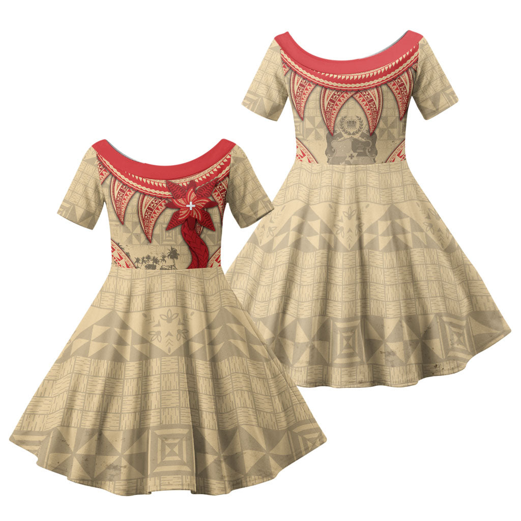 Tonga Language Week Family Matching Tank Maxi Dress and Hawaiian Shirt Tribal Cross Ngatu Floral Pattern