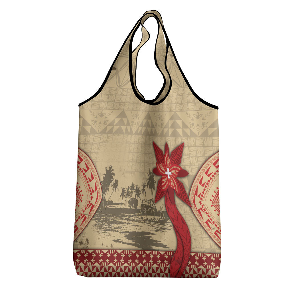 Tonga Language Week Grocery Bag Tribal Cross Ngatu Floral Pattern