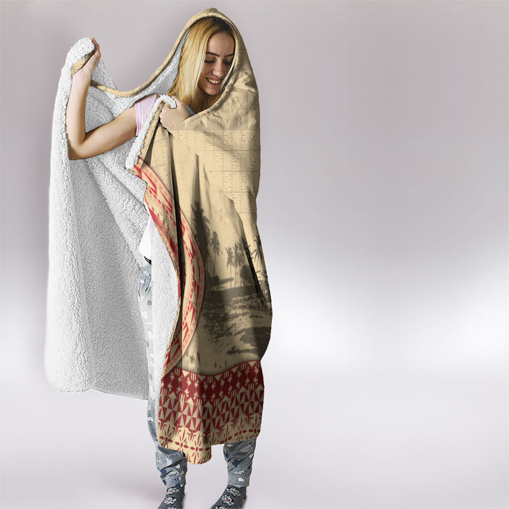 Tonga Language Week Hooded Blanket Tribal Cross Ngatu Floral Pattern