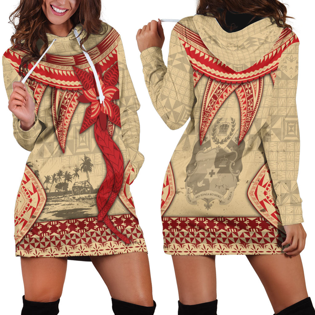 Tonga Language Week Hoodie Dress Tribal Cross Ngatu Floral Pattern