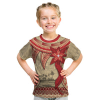 Tonga Language Week Kid T Shirt Tribal Cross Ngatu Floral Pattern