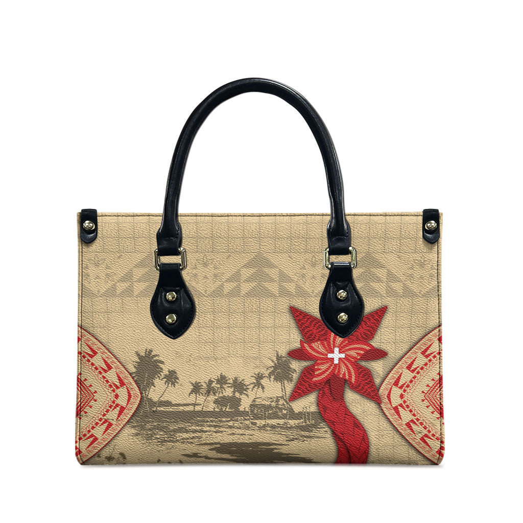 Tonga Language Week Leather Bag Tribal Cross Ngatu Floral Pattern