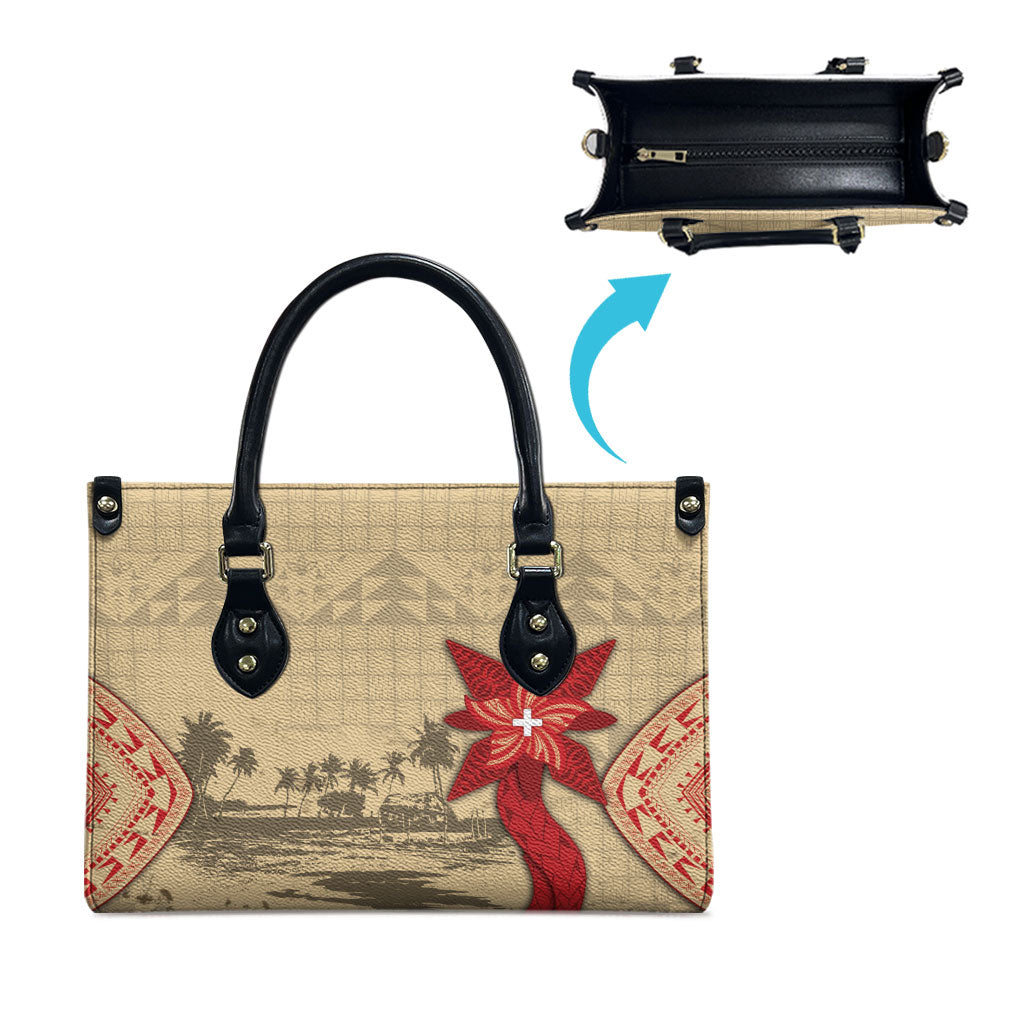 Tonga Language Week Leather Bag Tribal Cross Ngatu Floral Pattern