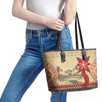 Tonga Language Week Leather Tote Bag Tribal Cross Ngatu Floral Pattern