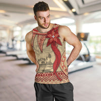 Tonga Language Week Men Tank Top Tribal Cross Ngatu Floral Pattern