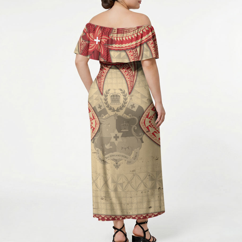 Tonga Language Week Off Shoulder Maxi Dress Tribal Cross Ngatu Floral Pattern