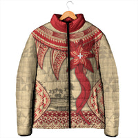 Tonga Language Week Padded Jacket Tribal Cross Ngatu Floral Pattern