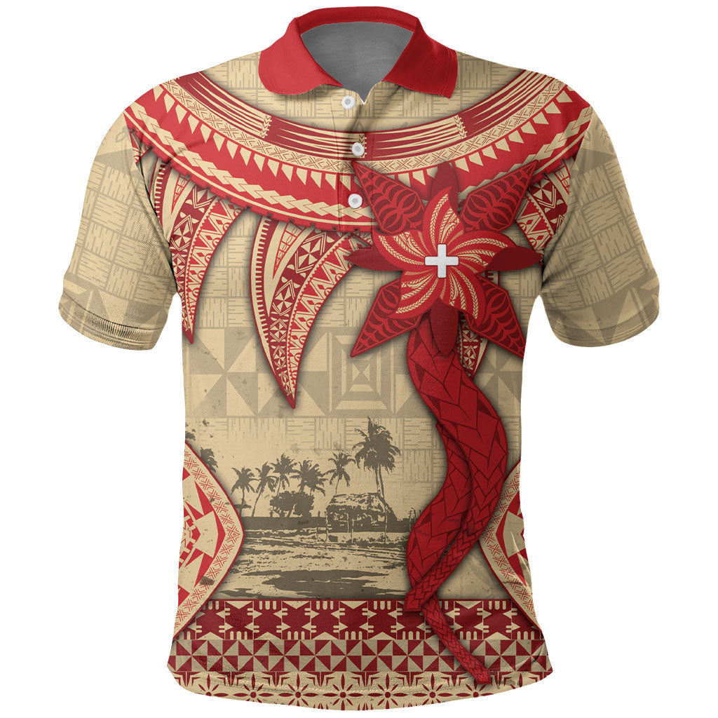 Tonga Language Week Polo Shirt Tribal Cross Ngatu Floral Pattern DT05