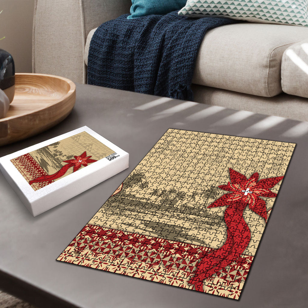 Tonga Language Week Puzzle Tribal Cross Ngatu Floral Pattern