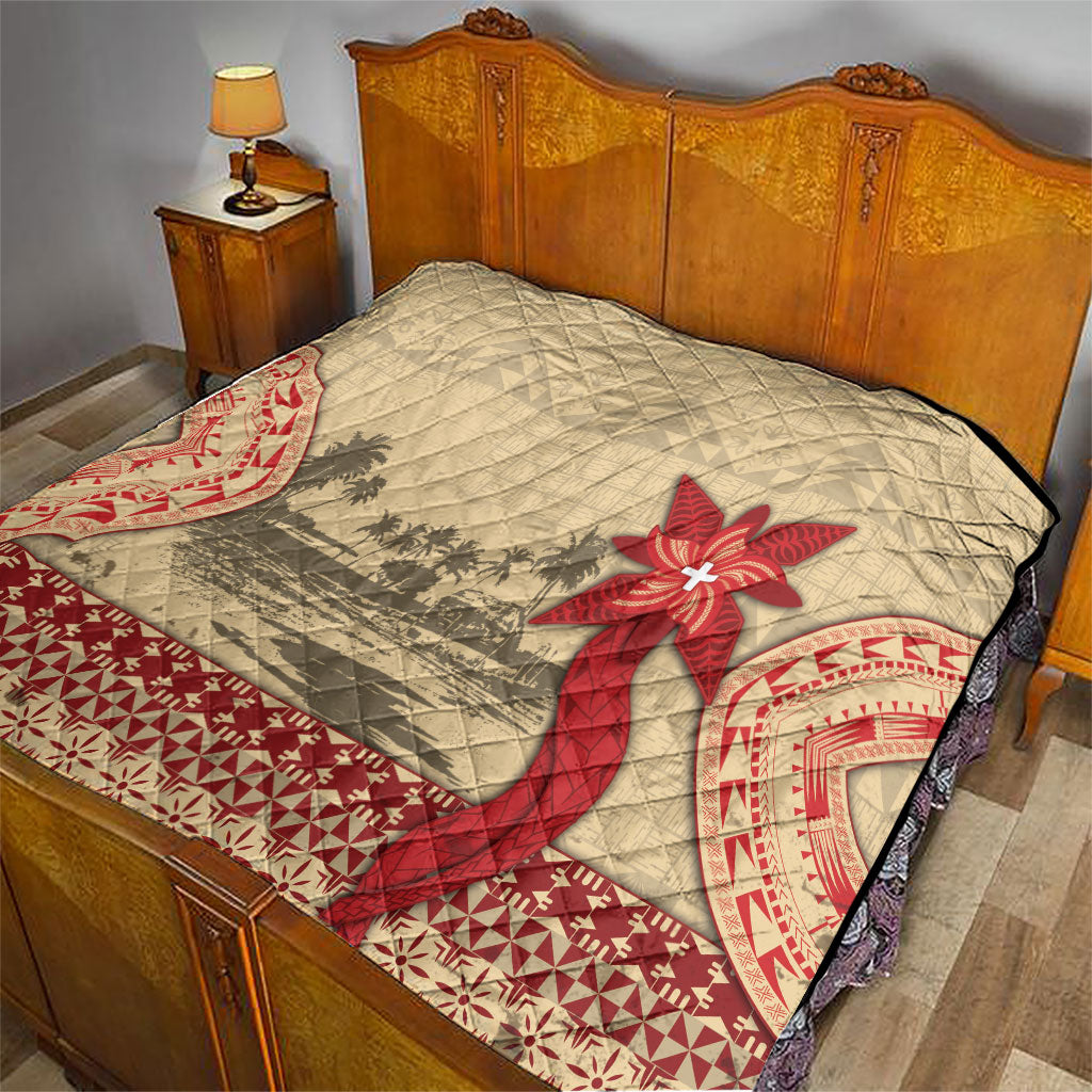 Tonga Language Week Quilt Tribal Cross Ngatu Floral Pattern