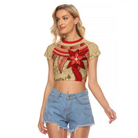 Tonga Language Week Raglan Cropped T Shirt Tribal Cross Ngatu Floral Pattern