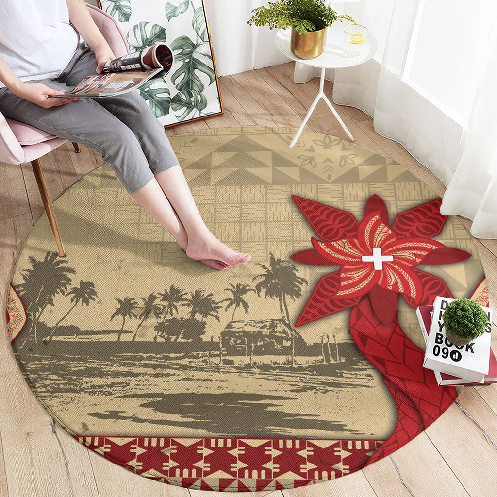 Tonga Language Week Round Carpet Tribal Cross Ngatu Floral Pattern