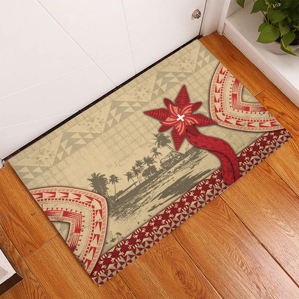 Tonga Language Week Rubber Doormat Tribal Cross Ngatu Floral Pattern