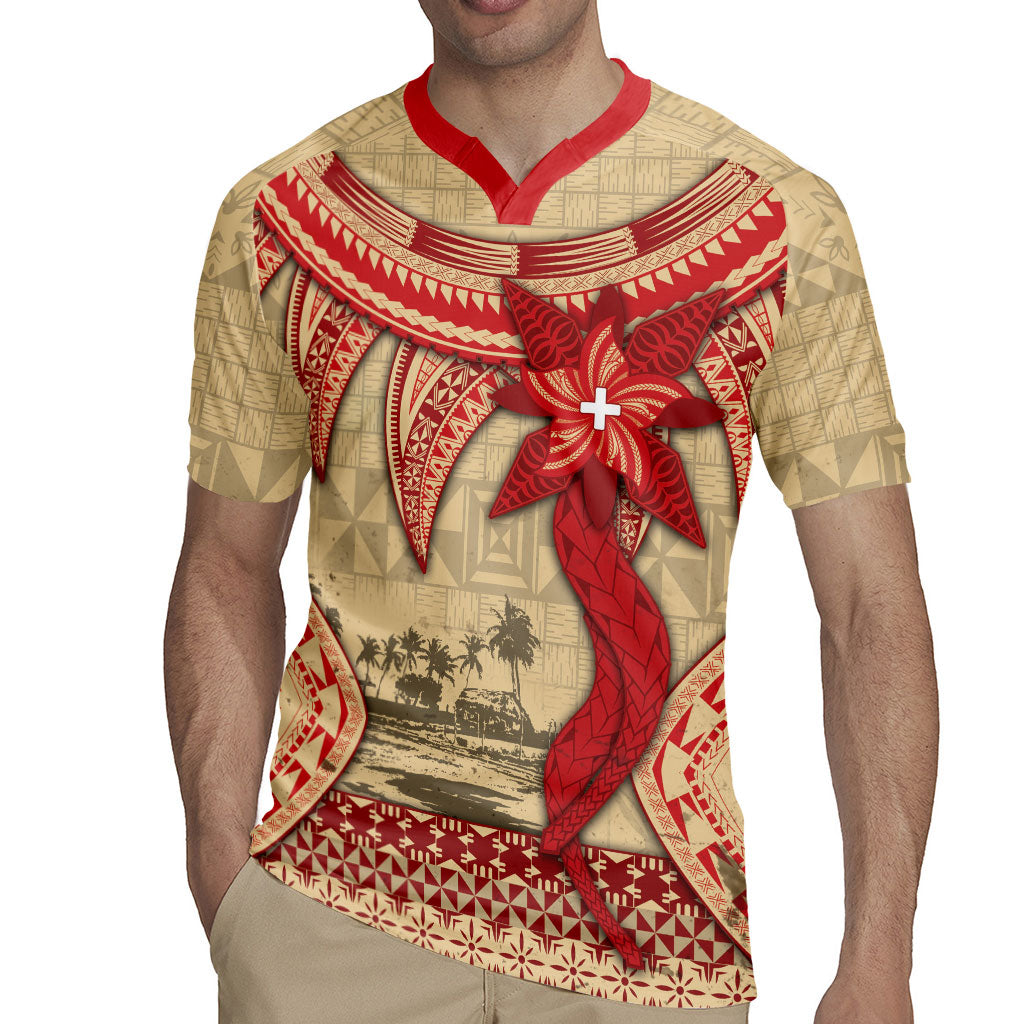 Tonga Language Week Rugby Jersey Tribal Cross Ngatu Floral Pattern