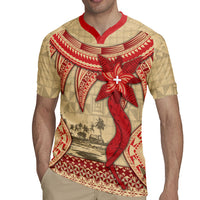 Tonga Language Week Rugby Jersey Tribal Cross Ngatu Floral Pattern