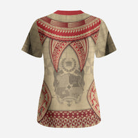 Tonga Language Week Scrub Top Tribal Cross Ngatu Floral Pattern