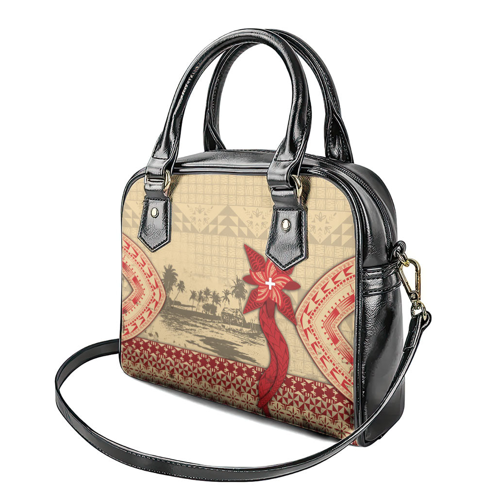 Tonga Language Week Shoulder Handbag Tribal Cross Ngatu Floral Pattern