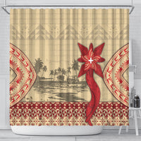 Tonga Language Week Shower Curtain Tribal Cross Ngatu Floral Pattern