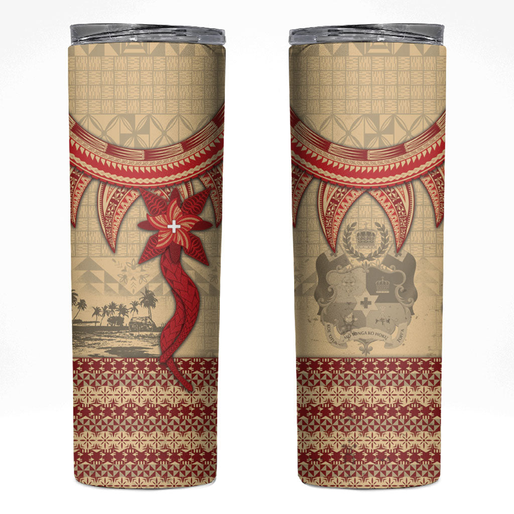 Tonga Language Week Skinny Tumbler Tribal Cross Ngatu Floral Pattern