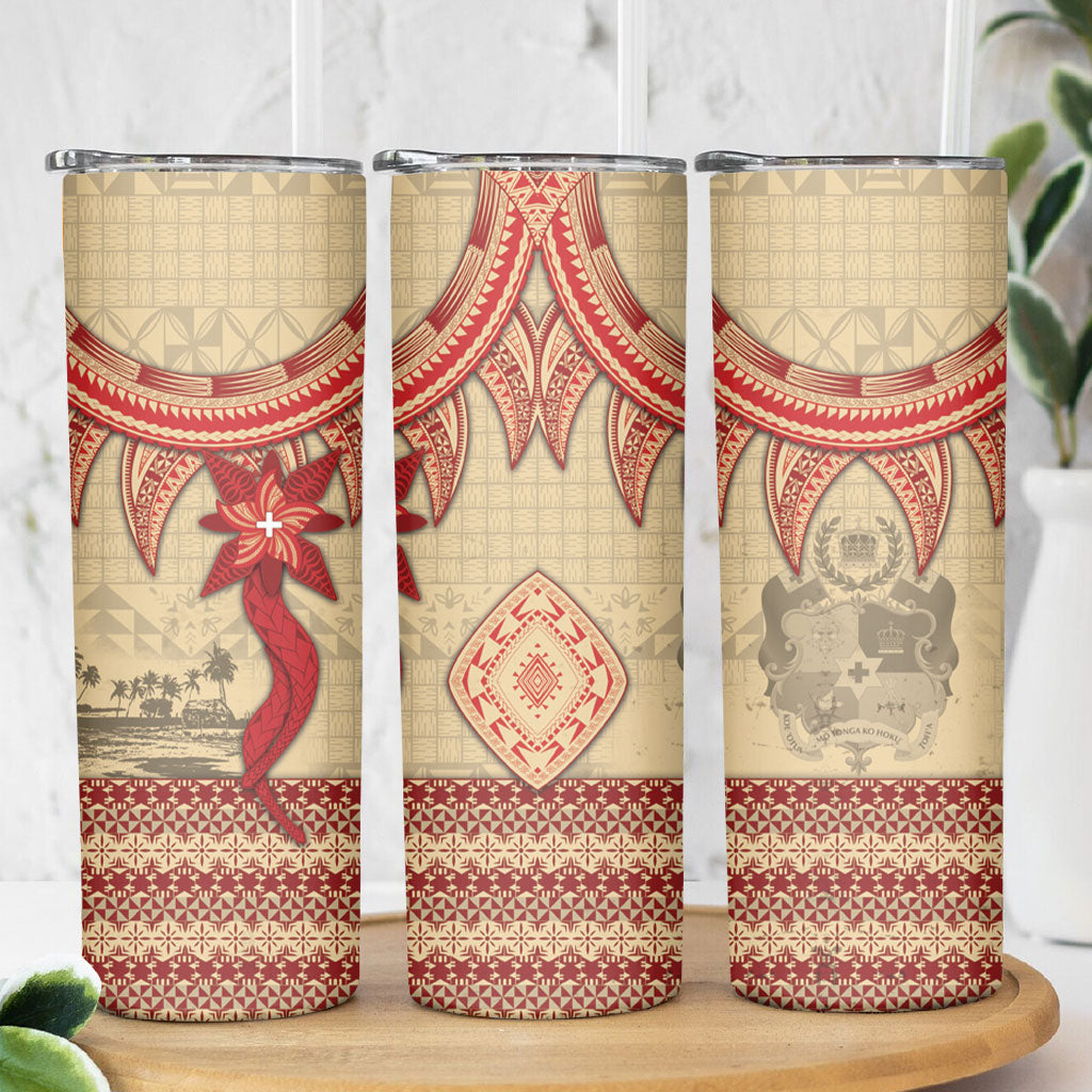 Tonga Language Week Skinny Tumbler Tribal Cross Ngatu Floral Pattern