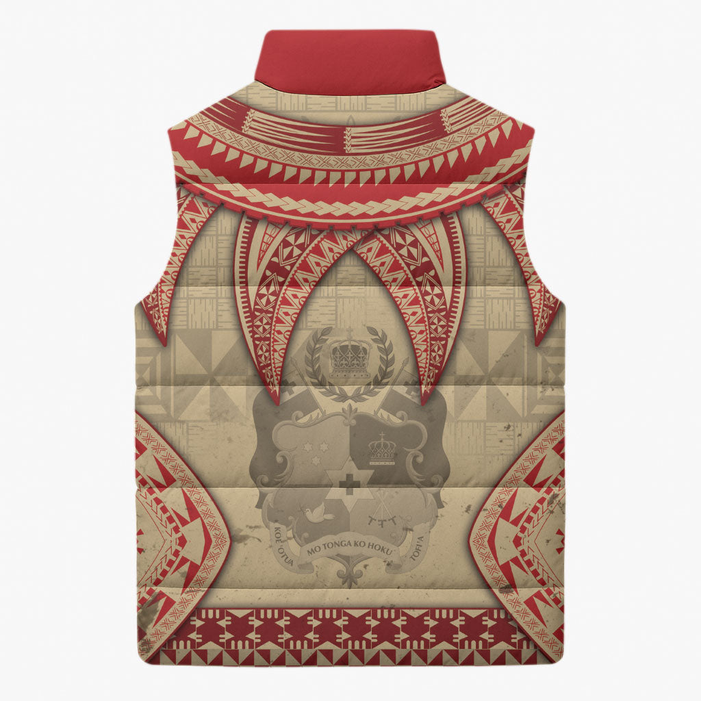 Tonga Language Week Sleeveless Puffer Jacket Tribal Cross Ngatu Floral Pattern